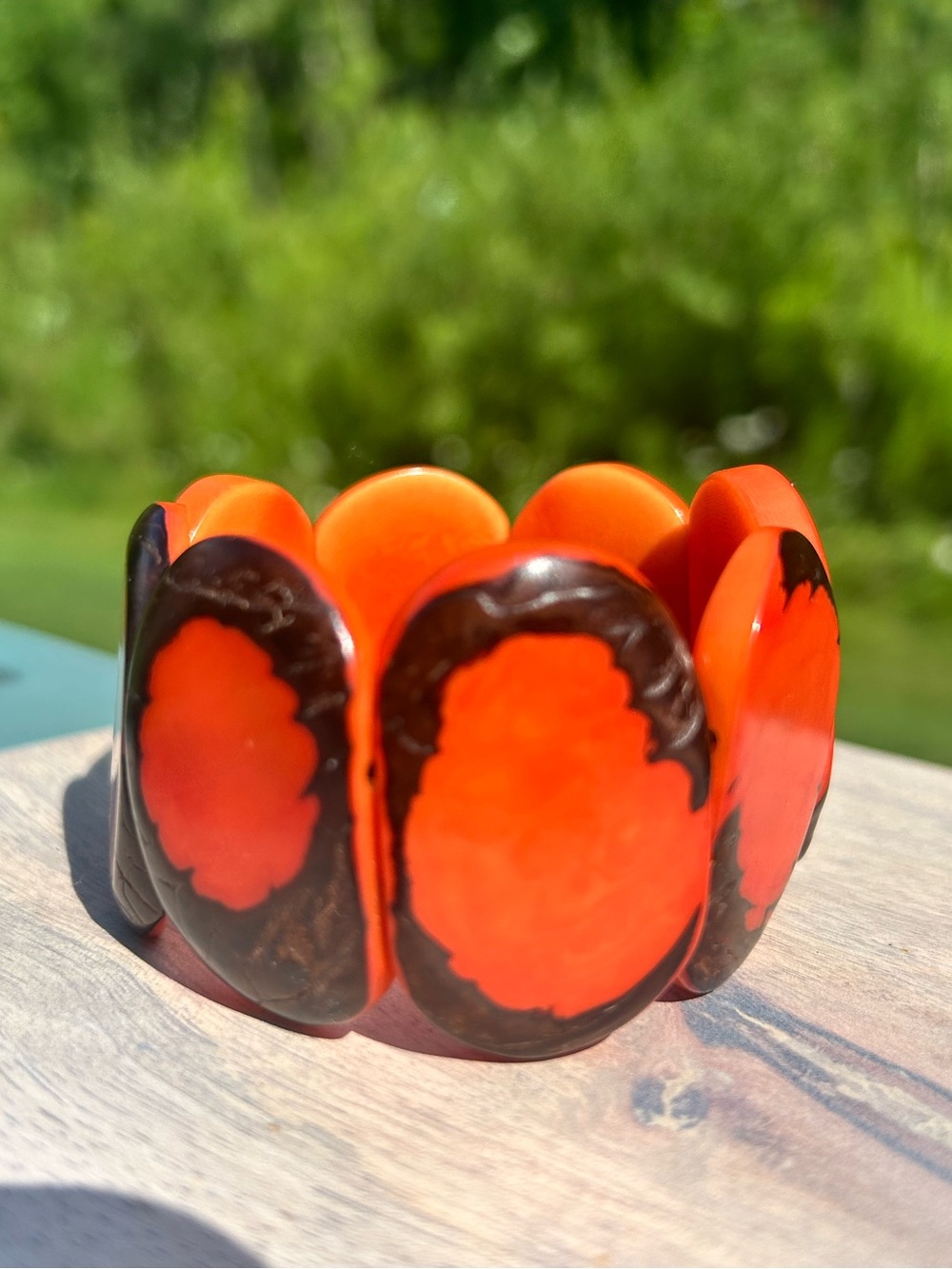 Chunky Orange Bracelet Tagua Nut Vegetable  Ivory